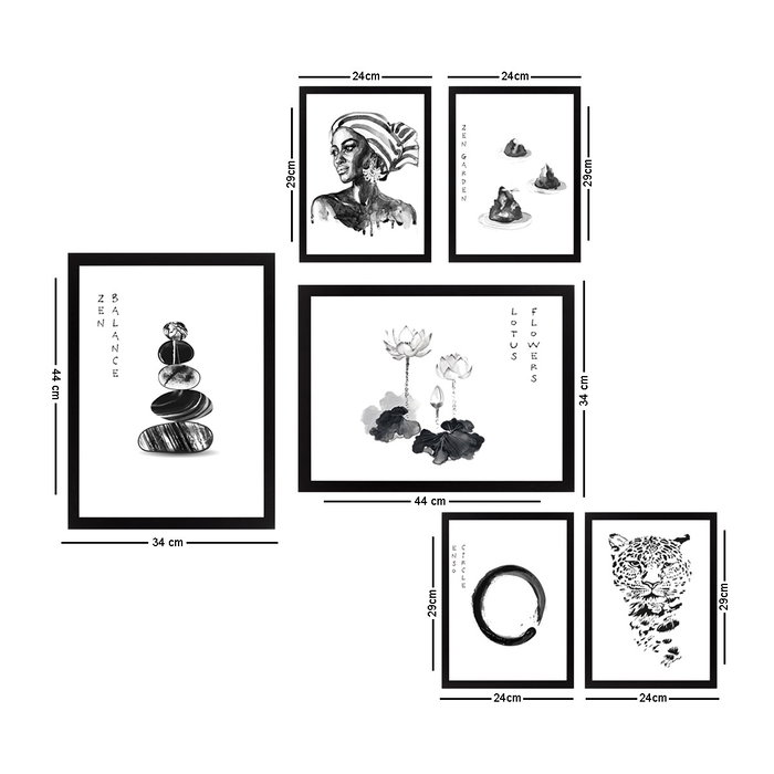 Wallity Set de 6 Cuadros Decorativos enmarcados Blanco y Negro
